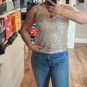 Love on a Hanger Silver Sequin Tank Top